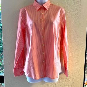 Lands End coral candy stripe no-iron button down shirt